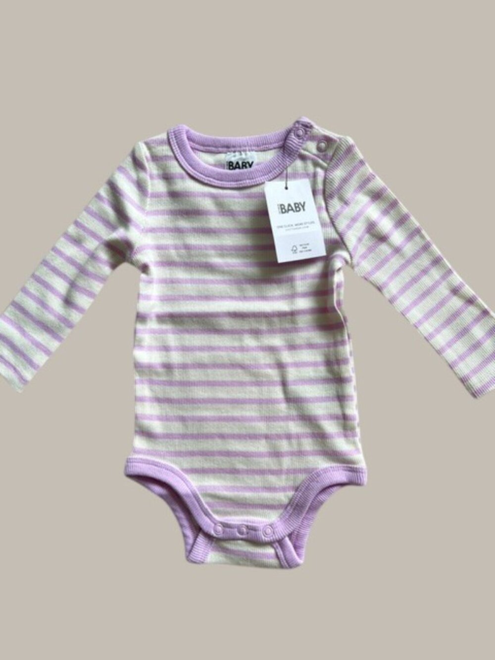 NWT Cotton On Baby Lilac and Cream Stripe Long-Sleeve One-Piece Size 3-6M